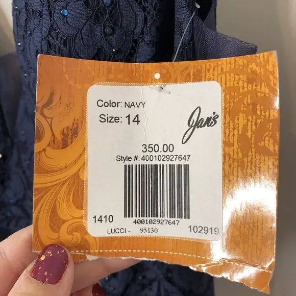 Abby Paris NWT Navy Stretch Lace Sparkle Lucci Sleeveless Formal Prom Gown 14 - Picture 9 of 16